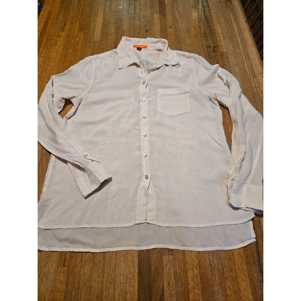 Joe Fresh Women Med Cream Viscose Button Down Long Sleeve Pocket Collar Shirt